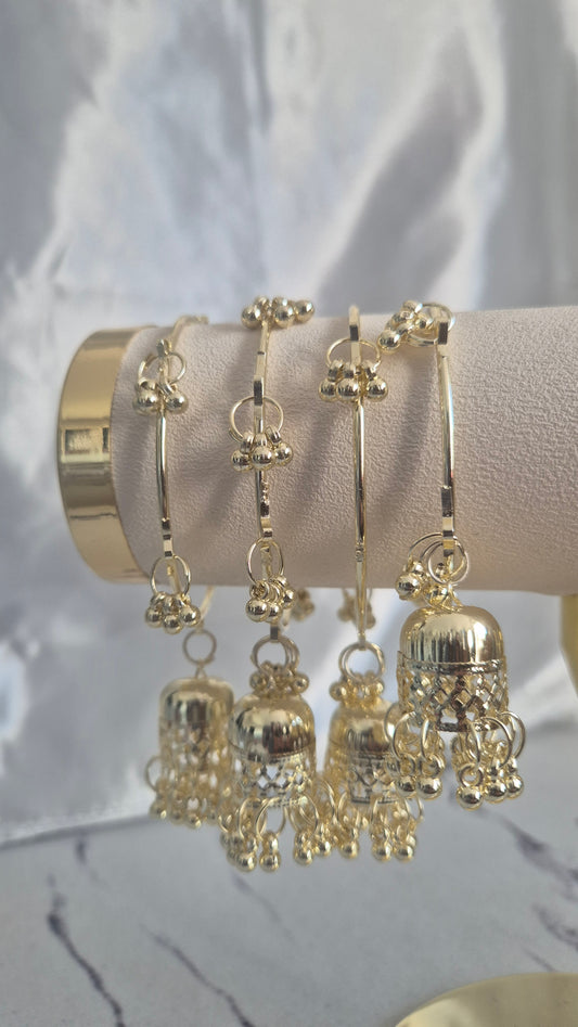 Gold Kashmiri Ghungroo Bangles with Jhumka