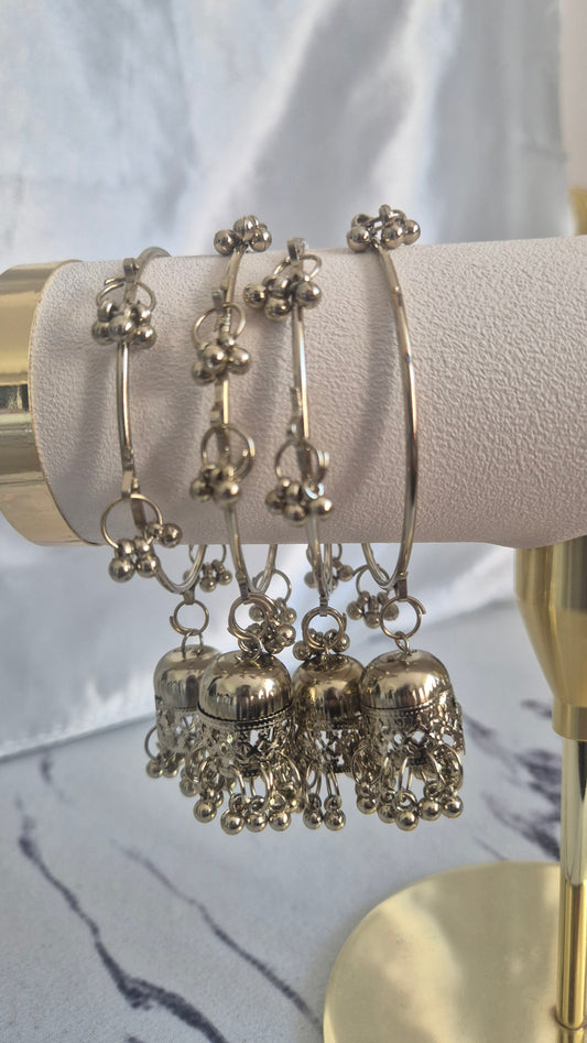 Mehndi Gold Kashmiri Ghungroo Bangles with Jhumka