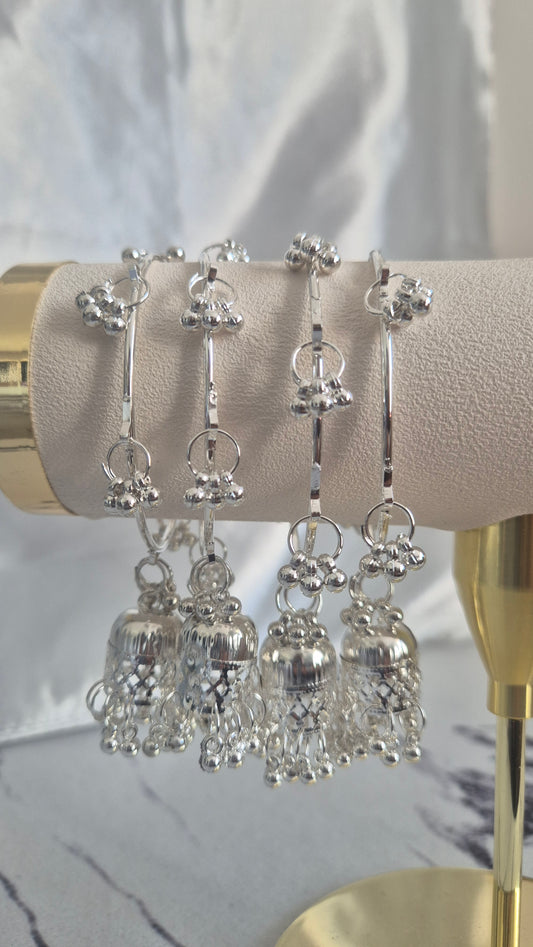 Silver Kashmiri Ghungroo Bangles with Jhumka